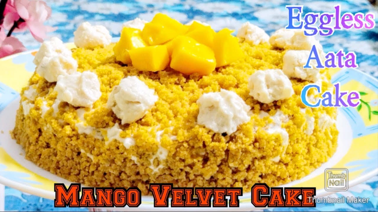Mango Velvet Cake Recipe / Eggless Aata Cake In Kadhai/No Whipped Cream/आटे से बनाए आम का वेलवेट केक